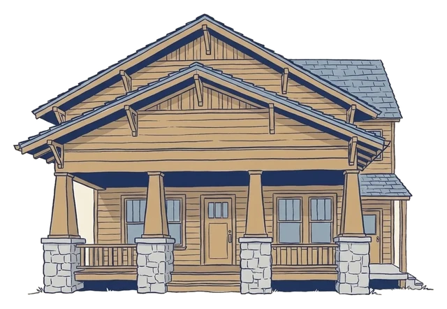 Drawing of a 1920s Asheville craftsman bungalow with a deep front porch